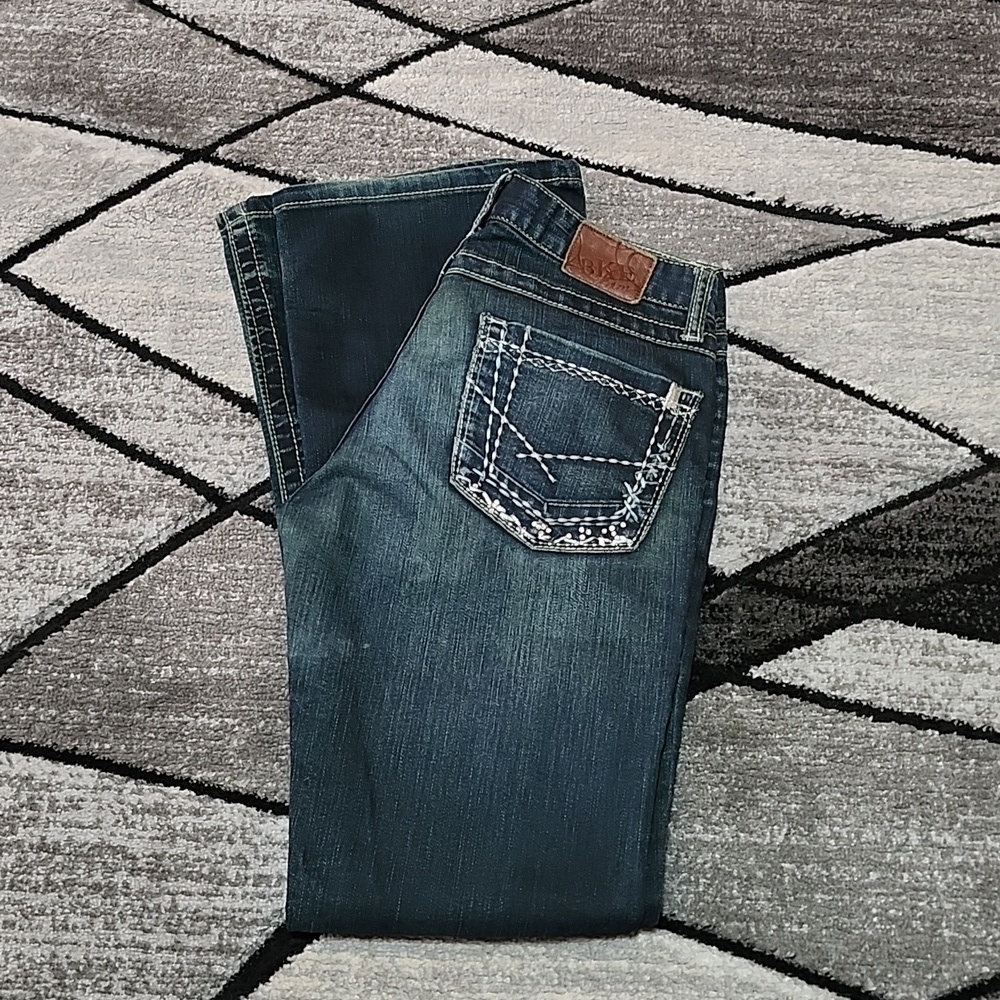 VINTAGE BKE CULTURE STRETCH RHINESTONES METALLIC STITCH DARK BLUE DENIM …